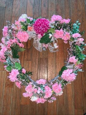 Pink Floral Heart Wreath